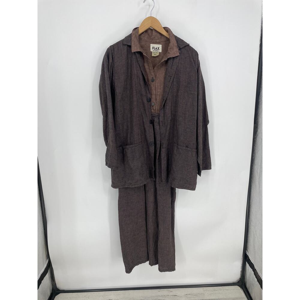 Flax Angelheart Linen Vintage Brown 2 Piece Set Jacket Jumpsuit Size Small